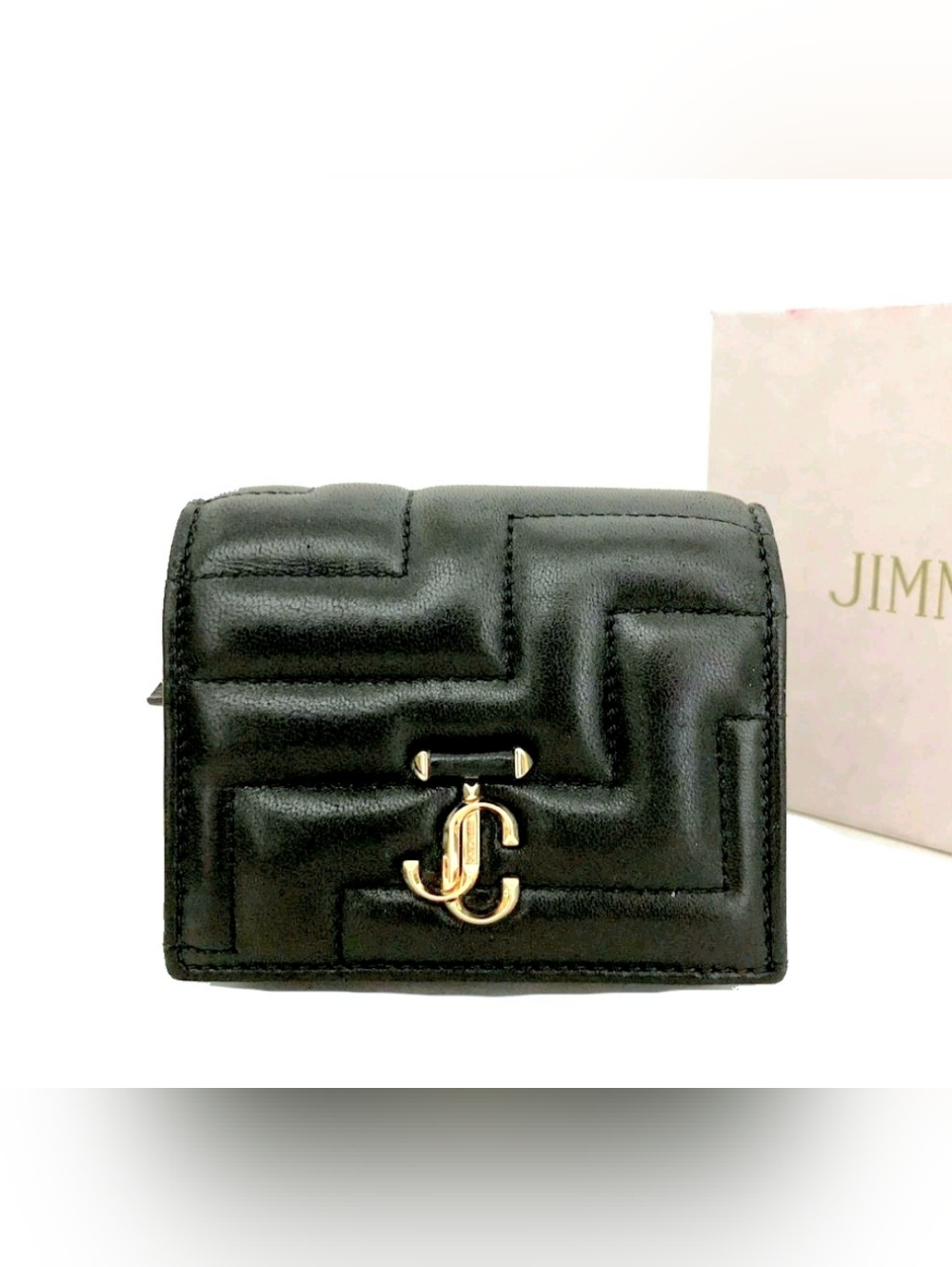 Authentic JIMMY CHOO Set Hanne Bifold Compact Wallet Card Holder Clutch Full Set